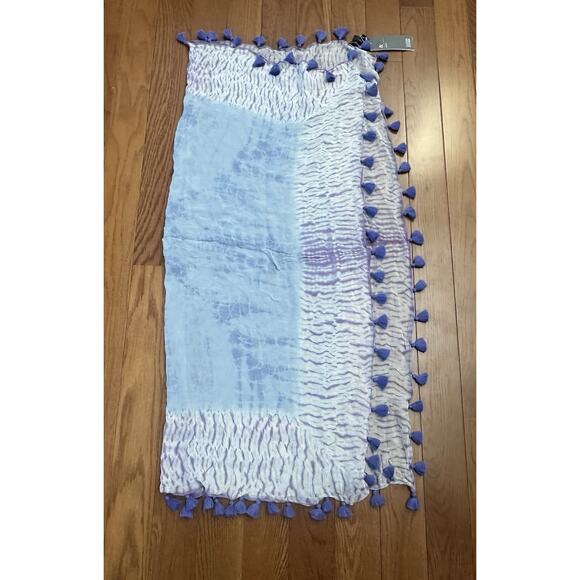 Eileen Fisher Womens Artisanal Silk Tasseled Square Scarf Wrap Blue Purple NWT - Picture 2 of 8